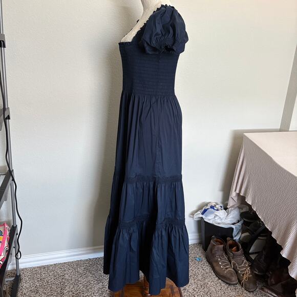 TUCKERNUCK Tory Burch Navy Maxi Dress XL Puff Sleeve Tiered Quiet Luxury NWOT - Picture 15 of 15